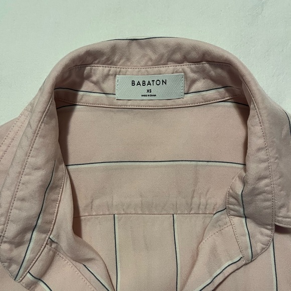 Aritzia Bavarian Utility Shirt Pink White Stripe Casual Minimalist Workwear XS - Picture 6 of 13